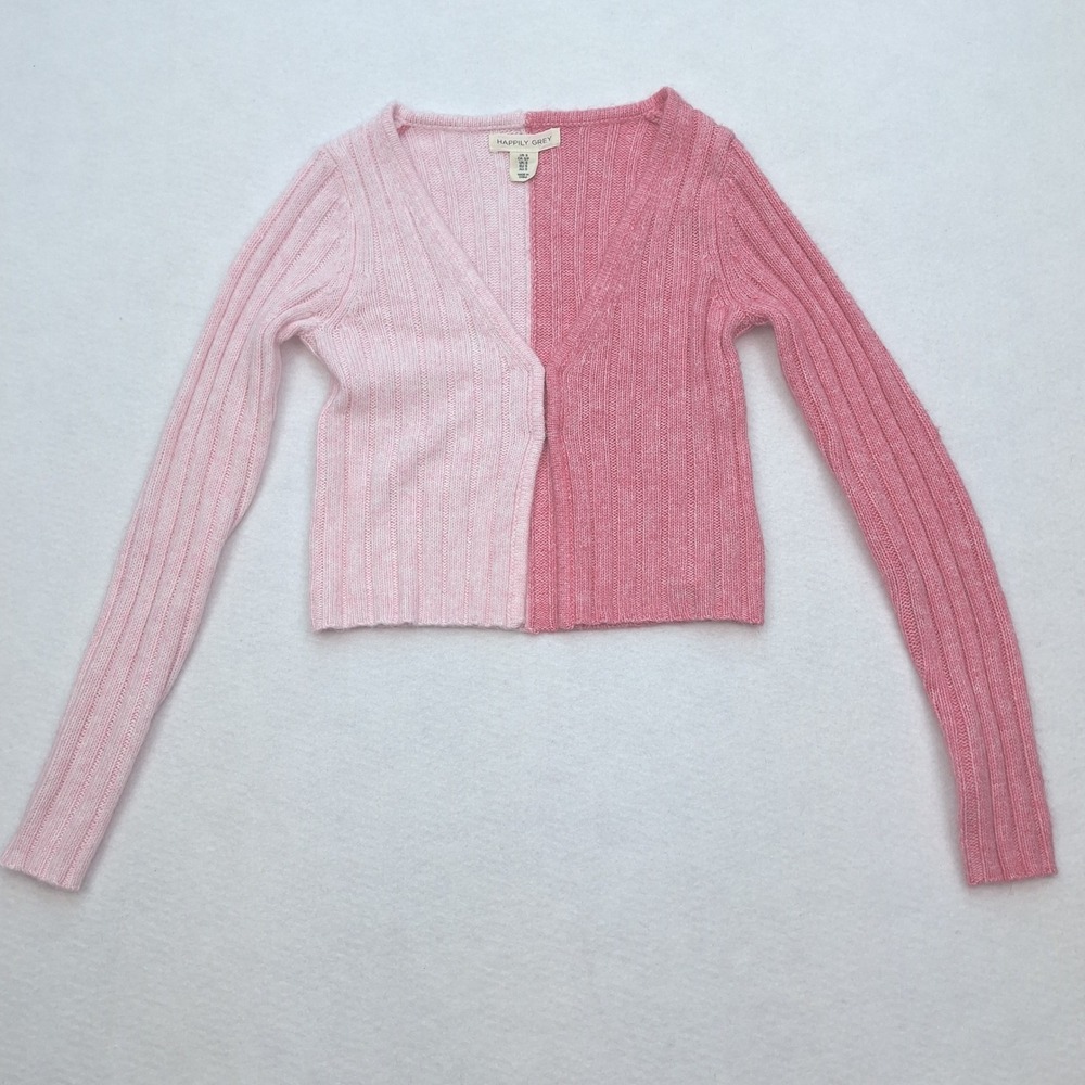 Happily Grey Cardigan Womens Small‎ Pink Ribbed Cropped Coquette Soft Girl